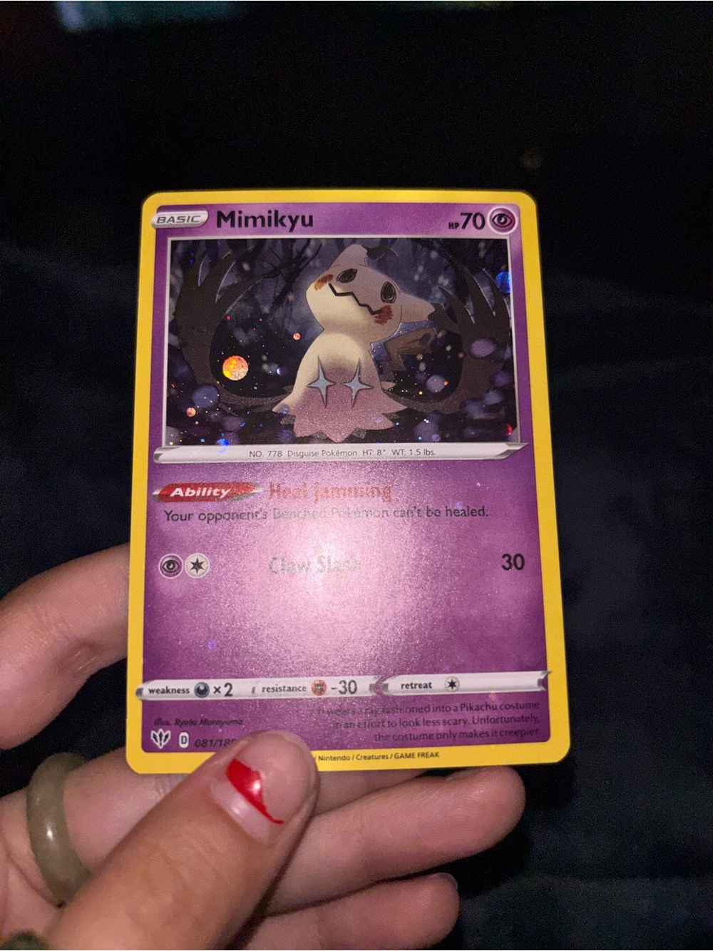 TCG Mimikyu Holographic Trading Card - Purple